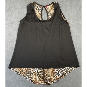Leopard Print Back High Low Tank Top Womens 1X Black‎ Brown Summer Beach Casual